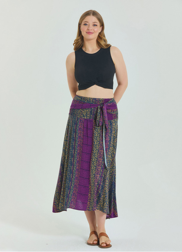 Purple Plus Size Skirt with Waist Tie 4596